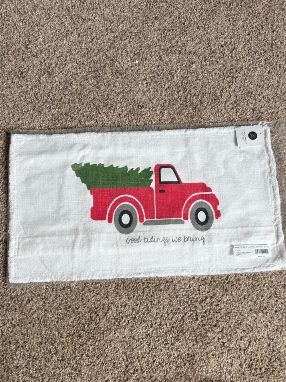 White Pillow Cases with Red Truck and Green Tree (Set of 2)